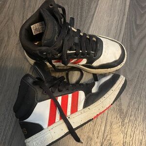 Adidas Kids High-Top Sneakers - Black, White, and Red